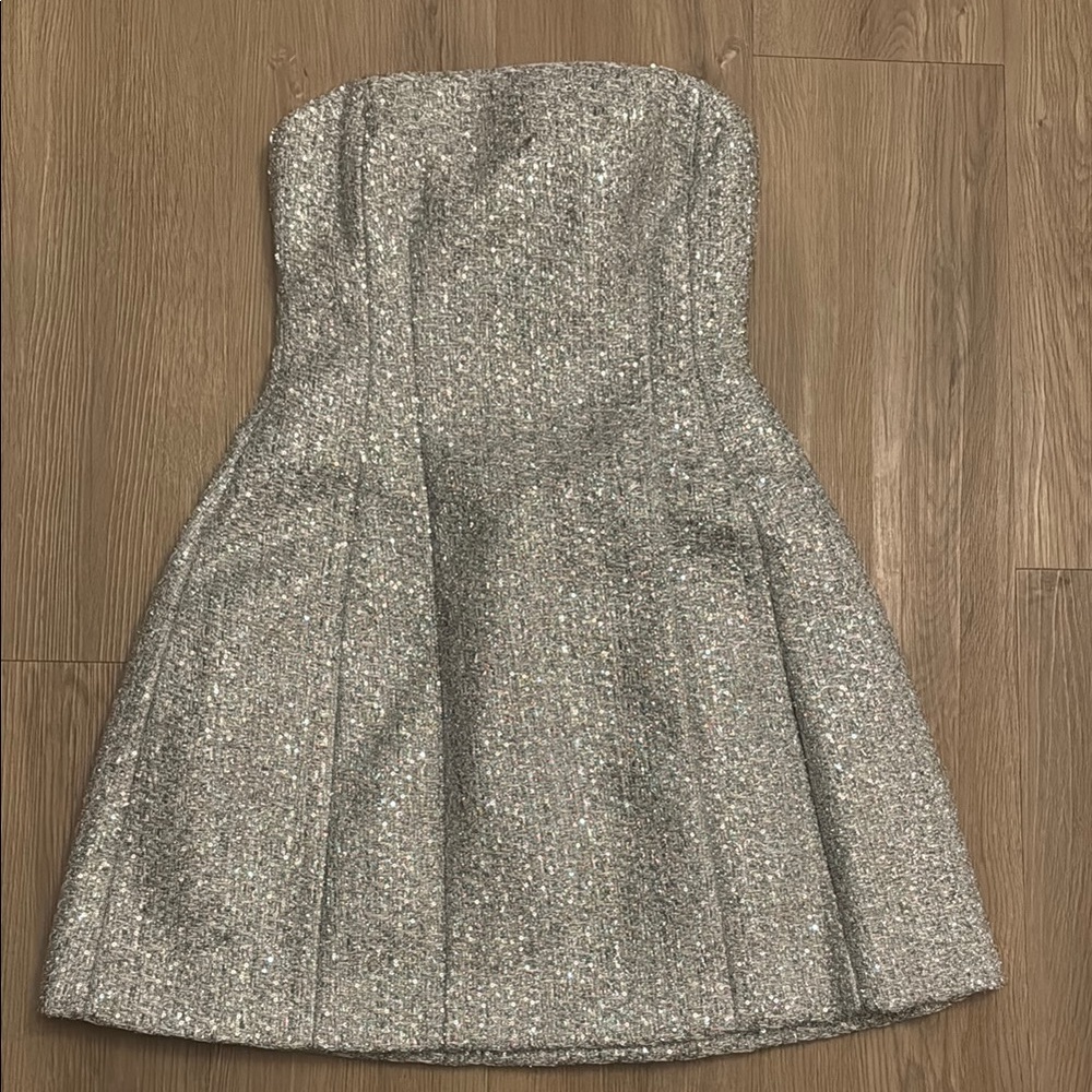 Strapless tweed mini dress